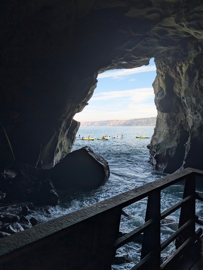 Looking out from inside a sea cave in La Jolla