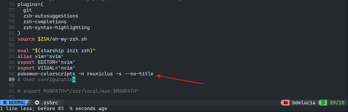 .zshrc with pokemon-colorscripts command for shiny Reuniclus