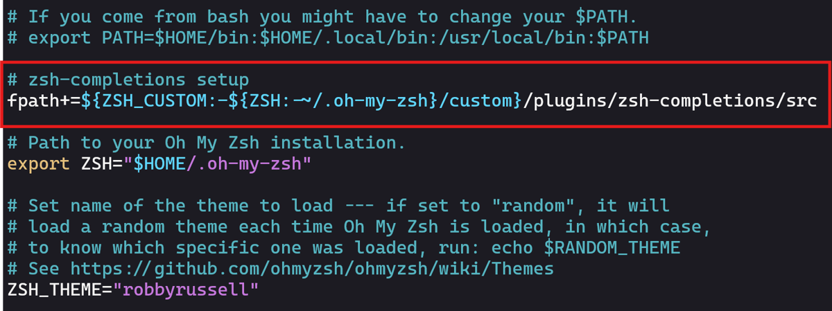 .zshrc snippet adding zsh-completions to fpath