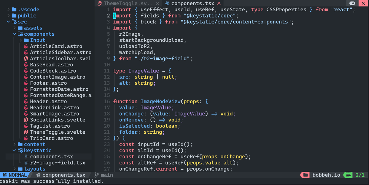 Neovim with NvChad theme and dashboard UI